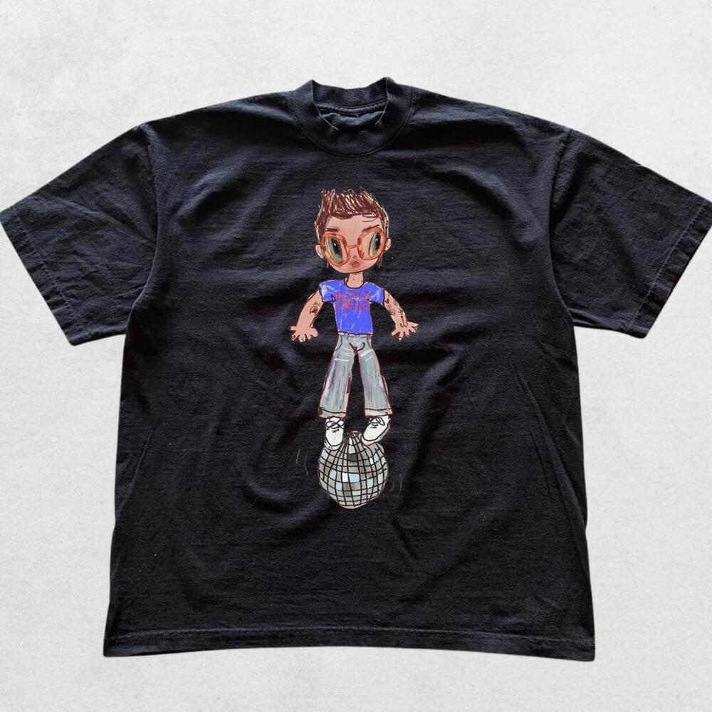 Black Cartoon Graphic Tee With A Unique Design
